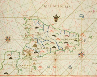Sizilien und die Straße von Messina, aus einem nautischen Atlas, 1646